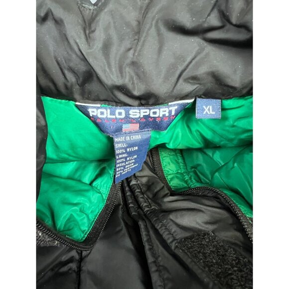 Vintage Polo Sport Ralph Lauren Puffer Down Jacket Black/Green Men's XL '90's - Picture 4 of 12